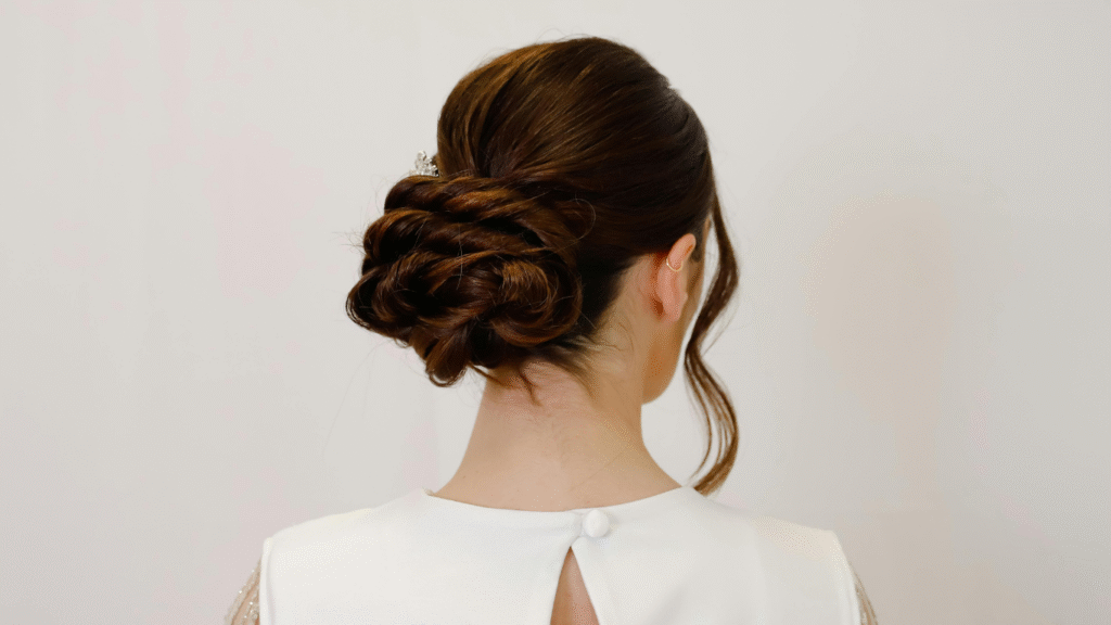 classic bun hairstyle look with saree