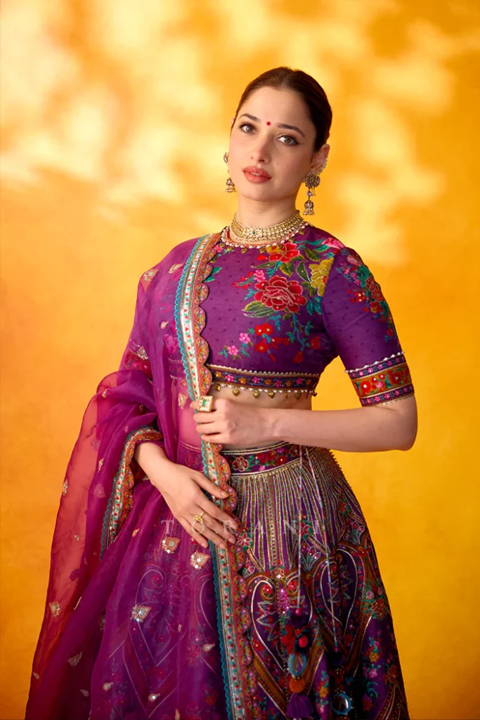 tamanna in purple lengha