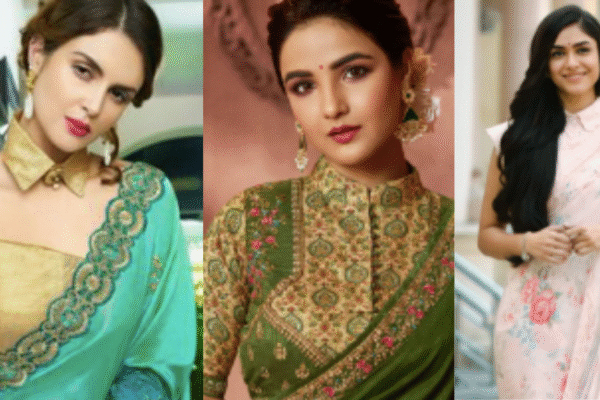 collar neck blouse designs plain saree