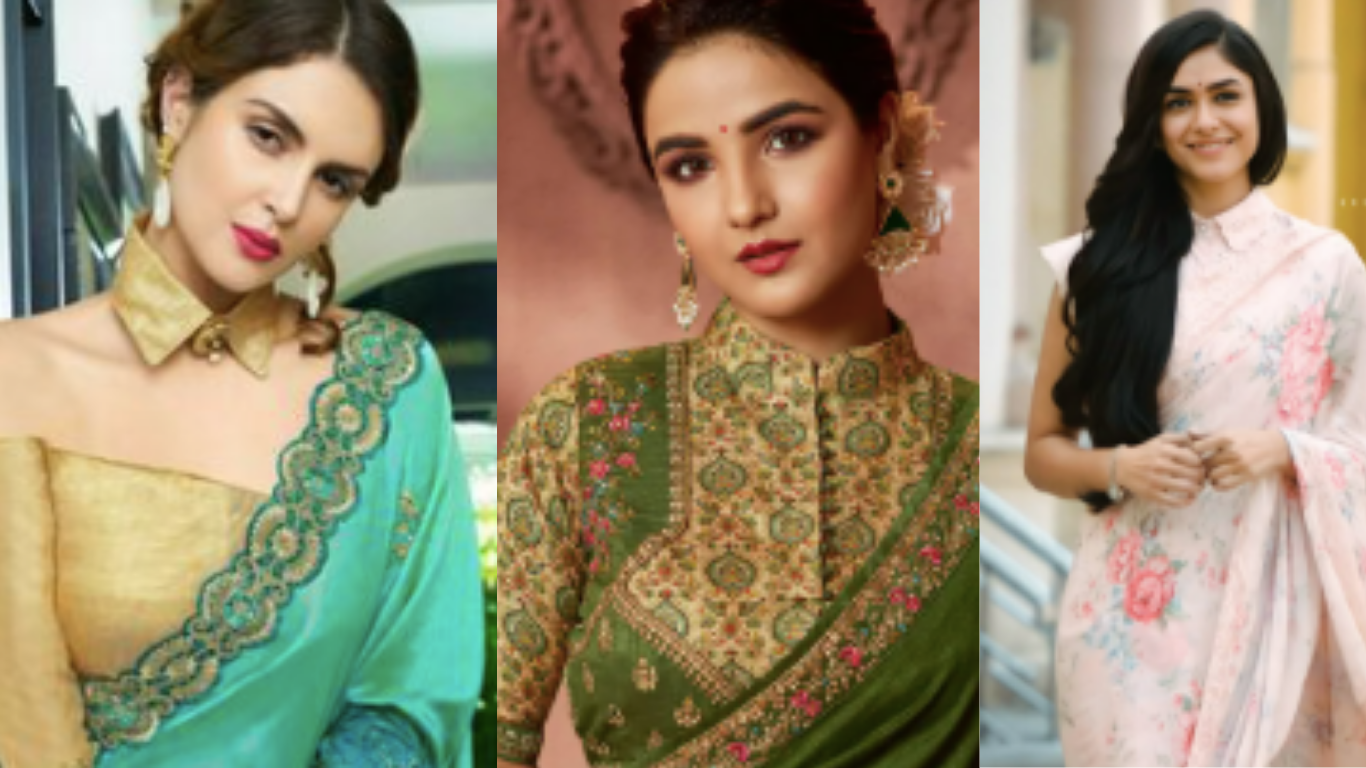 collar neck blouse designs plain saree